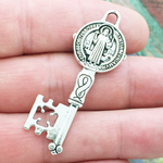 St Benedict Key Medals Wholesale in Silver Pewter Medium