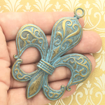 Large Fleur de Lis Pendants Wholesale Gold and Oxidized Blue Pewter