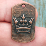 Crown Pendant Dog Tag in Antique Copper Pewter Medium