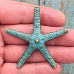 Large Gold Starfish Pendant in Turquoise Patina Pewter