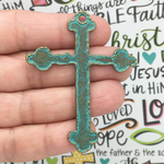 Brass Cross in Turquoise Oxidized Pewter Large