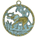 Good Luck Elephant Pendant in Antique Brass Turquoise Oxidized Pewter Large