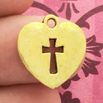 Gold Heart Charm with Cutout Cross in Pewter