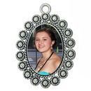 Rope and Bead Oval Photo Charm in Antique Silver Pewter Picture Charm Large