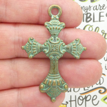 Orthodox Cross Pendant Bulk in Gold and Oxidized Turquoise Pewter Medium