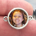 Round Photo Charm in Silver Pewter Picture Charm with Double Bail