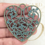 Filigree Heart Pendant in Antique Gold and Turquoise Pewter