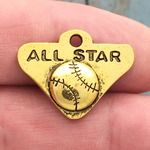 All Star Baseball Charms Wholesale in Antique Gold Pewter