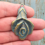 Rose Pendant in Antique Gold Turquoise Pewter Large