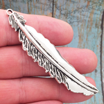 Extra Large Feather Pendant in Antique Silver Pewter