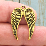 Gold Angel Wings Charm Pendant in Pewter