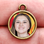 Round Photo Charm Picture Pendant in Bronze Pewter