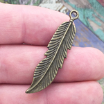 Indian Feather Charm Pendant in Bronze Pewter