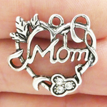 Heart Mom Charms Wholesale with Crystal in Silver Pewter