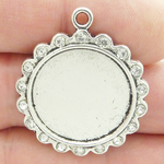 Round Photo Charms Wholesale in Silver Pewter with Crystal Accents