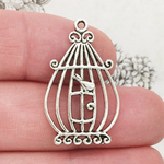 Fancy Bird Cage Charm in Silver Pewter