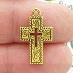 Cut Out Cross Charm Gold Pewter