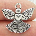 Silver Angel Heart Charm in Pewter