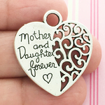 Mother and Daughter Heart Charm in Silver Pewter