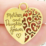 Mother Daughter Charms Wholesale in Heart Shaped Gold Pewter