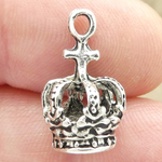 Silver Crown Charm with Cross in Pewter 3D Charm