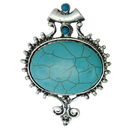 Ornate Starburst Large Oval Turquoise Stone Pendant in Silver Pewter