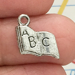 Open ABC Book Charm in Silver Pewter 