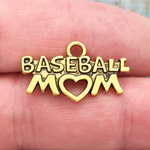 Gold Baseball Mom Charm in Pewter