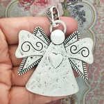 Silver Angel Pendant with Heart in Pewter