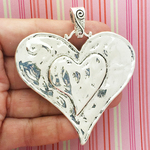 Silver Hammered Heart Pendants Wholesale in Pewter