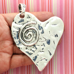 Silver Hammered Heart Pendant with Spiral in Pewter