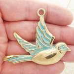 Gold Bird Pendant Necklace in Antique Pewter