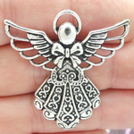 Angel Charms in Bulk Silver Pewter with Ornate Dress