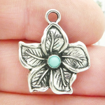 Silver Hibiscus Flower Charms Wholesale with Turquoise in Pewter