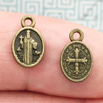 Oval Bronze St Benedict Medal Charm in Pewter