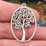 Oval Silver Tree of Life Charm Pendant in Pewter