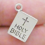 Holy Bible Charm Pendant with Cross in Pewter