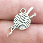 Knitting Yarn Charm in Silver Pewter