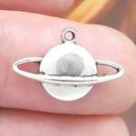 Planet Saturn Charm Pendant in Silver Pewter