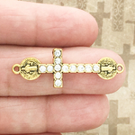 Gold St Benedict Cross Bracelet Connector Pewter