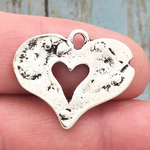 Silver Hammered Heart Pendant Pewter