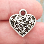 Filigree Heart Charm Silver Pewter