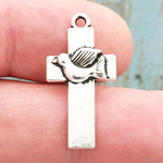 Holy Spirit Cross Charm Silver Pewter