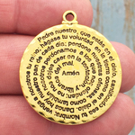 Spanish Prayer Pendant Disk Gold Pewter