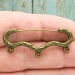 3 Loop Charm Holder Brooch Pin in Antique Bronze Pewter