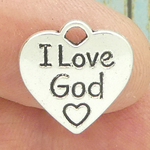 I Love God Charm Silver Pewter