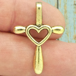 Heart Cross Charm Gold Pewter