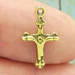 Crucifix Cross Charm Gold Pewter Small