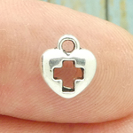 Tiny Heart Cross Charm Silver Pewter