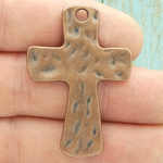 Hammered Copper Cross Charm in Pewter